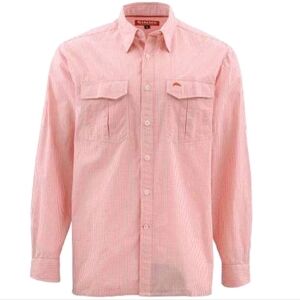 Simms Fishing Shirt Transit Mens M Coral White Plaid Check Long Sleeve